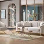 Ensemble Salon Complet 3+2+1 Sultan Prestige – Beige & Métal Doré