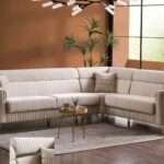 Canapé d'Angle Gugi Luxe en Velours avec Pieds Dorés – Beige
