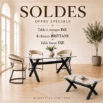 TABLE REPAS IXE 150/180 + 4 CHAISES BRITTANY
